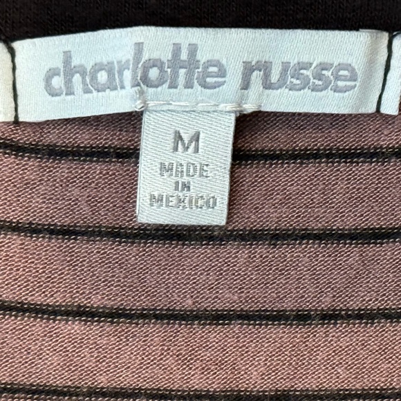 Charlotte Russe Black/Light Brown Striped V Neck Tee - Picture 6 of 7
